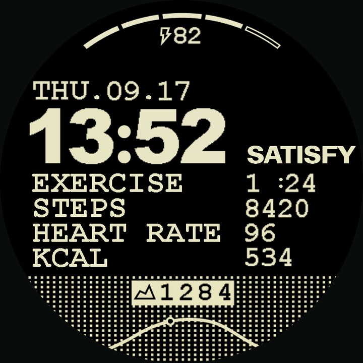 Satisfy Pace Pro Dark Mode watch-face preview